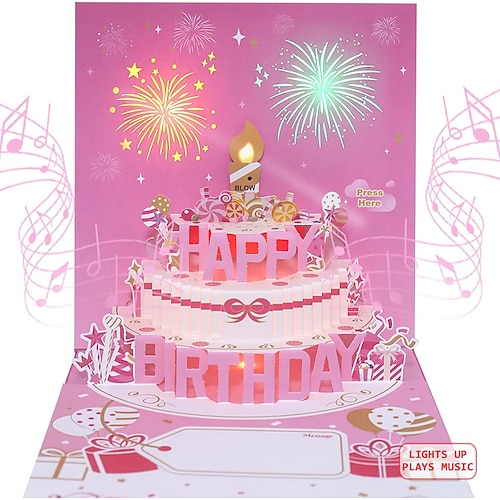 Geburtstagskarten, Feuerwerk, Pop-up-Torte, aufblasbare Lichter und Musik, alles Gute zum Geburtstag, Geschenkideen für Frauen, Männer, Mütter und Kinder Image