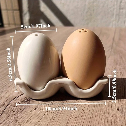 2-teiliges eiförmiges Keramikgefäß Salz Pfefferstreuer, einzigartige Gewürzbehälter, Küchengewürzhalter, perfekt für Picknicks, Grillabende, Restaurants und Küchen, niedliches Eierdesign,