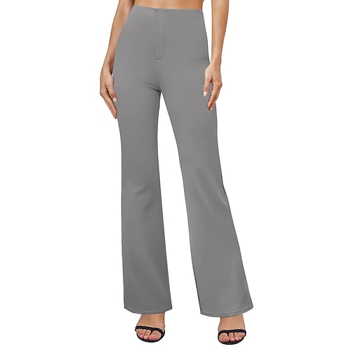 Damen Weite Hosenbeine Chinos Urlaub Streetwear Lässig Volle Länge Mittlere Taillenlinie Einfach Elastischer Bund Bequem Dehnbar Täglich Outdoor Urlaub Dunkelbraun Dunkelgrau Aprikose Schwarz Image