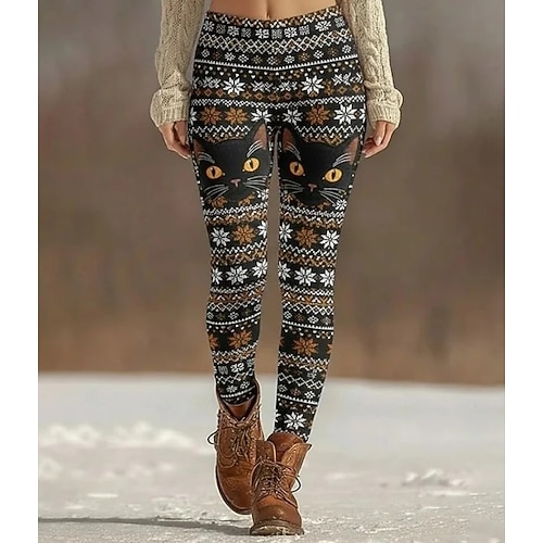 Damen Leggings Aktiv Urlaub Mode Volle Länge Hohe Taille Katze Druck Hoher Schnitt Komfort Außenbereich Bequem Dehnbar Urlaub Schwarz Weiß Perlenrosa Blau Frühling Herbst Winter Schmale Passform Image