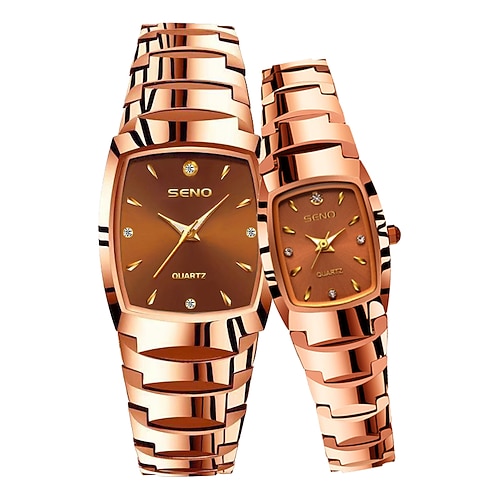Zwei Neue Retro Zifferblatt Business Paar Uhren Valentinstagsgeschenk für Männer und Frauen Wasserdicht Leuchtend Kaffee Gold Modische Quadratische Legierung Armband Quarz Sport Armbanduhren