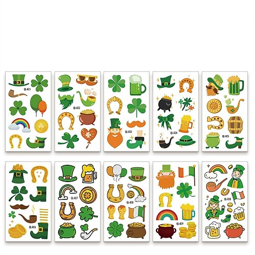 10 Stück St. Patrick's Day Gesichtsaufkleber, irisches Festival, Party, Kleeblatt-Tattoo-Aufkleber Image