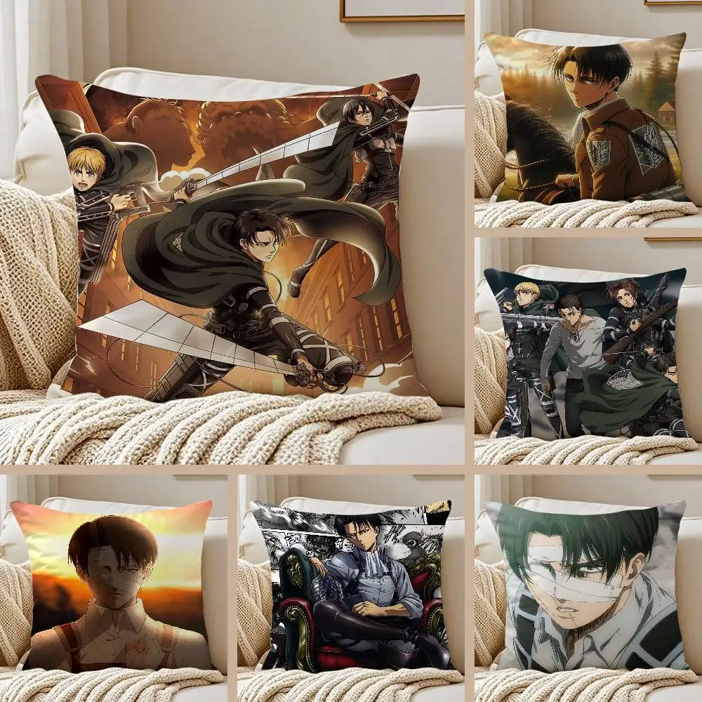 Levi Ackerman Attack On Titan Anime-Kissenbezug, Anti-Dustmite-Kissenbezug, unsichtbarer Reißverschluss, seidiger kurzer Plüsch, Sofakissenbezug Image
