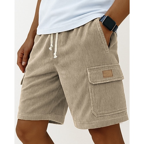 Herren Cargo-Shorts Shorts Freizeitshorts Cordshorts Tasche Elastischer Bund Einfach Komfort Atmungsaktiv Knielang Outdoor Urlaub Alltagskleidung Urlaub Mode Schwarz Weiß Mikroelastisch Image