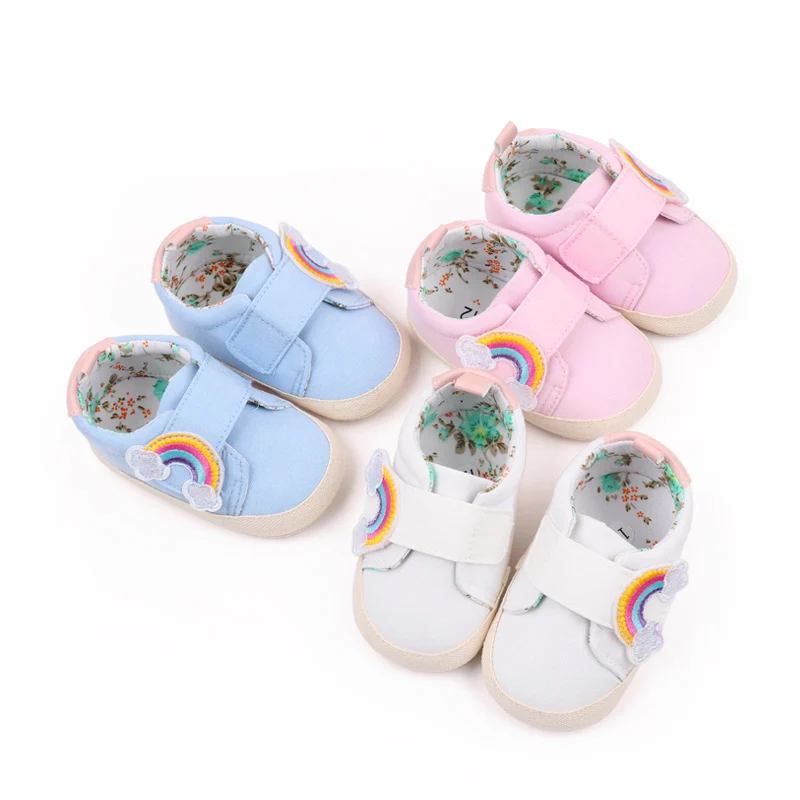 Babys chuhe weiche Baumwolle hohe Qualität 0-9-18 Monate Säugling Walking Sneaker Frühling und Herbst 2024 neue Mode niedlichen Regenbogen byq3181