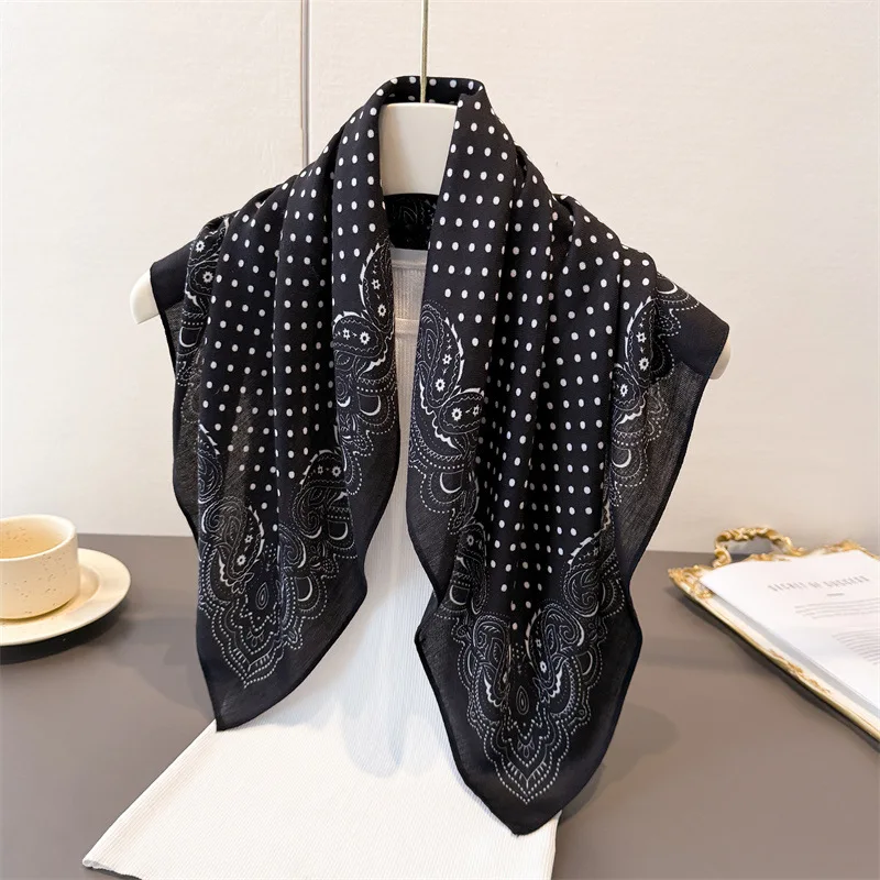 65*65 cm Paisley Polka Dot Print Baumwolle Gefühl Kopftuch Frühling Herbst Warme Schals Hals Frauen Wrap Dekoration Weiche foulard Bandana Image