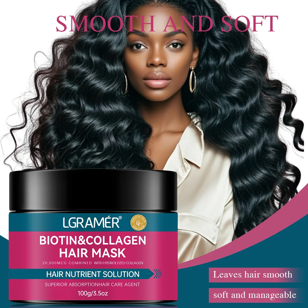 Biotin-Kollagen-Haarmaske repariert trockenes Frizz, macht das Haar weich, verhindert Bruch, Spliss, nährt weiße Horn-Ei-Kopfhautpflege Image