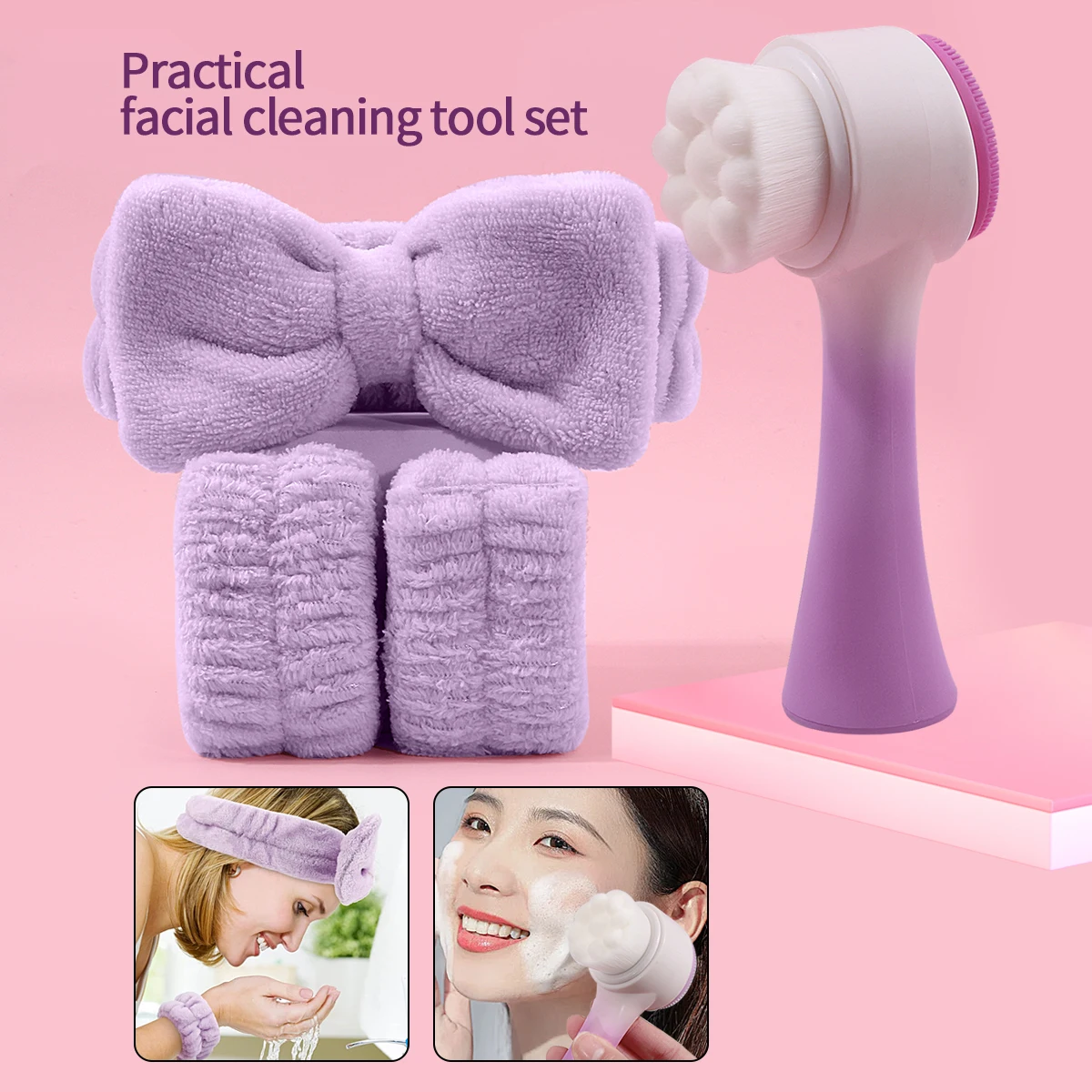 Silikon-Gesichtsreinigungsbürste, Massagepflege, Gesichtsbürste, Spa-Stirnband und Armband-Set, Hautpflege-Stirnband Image