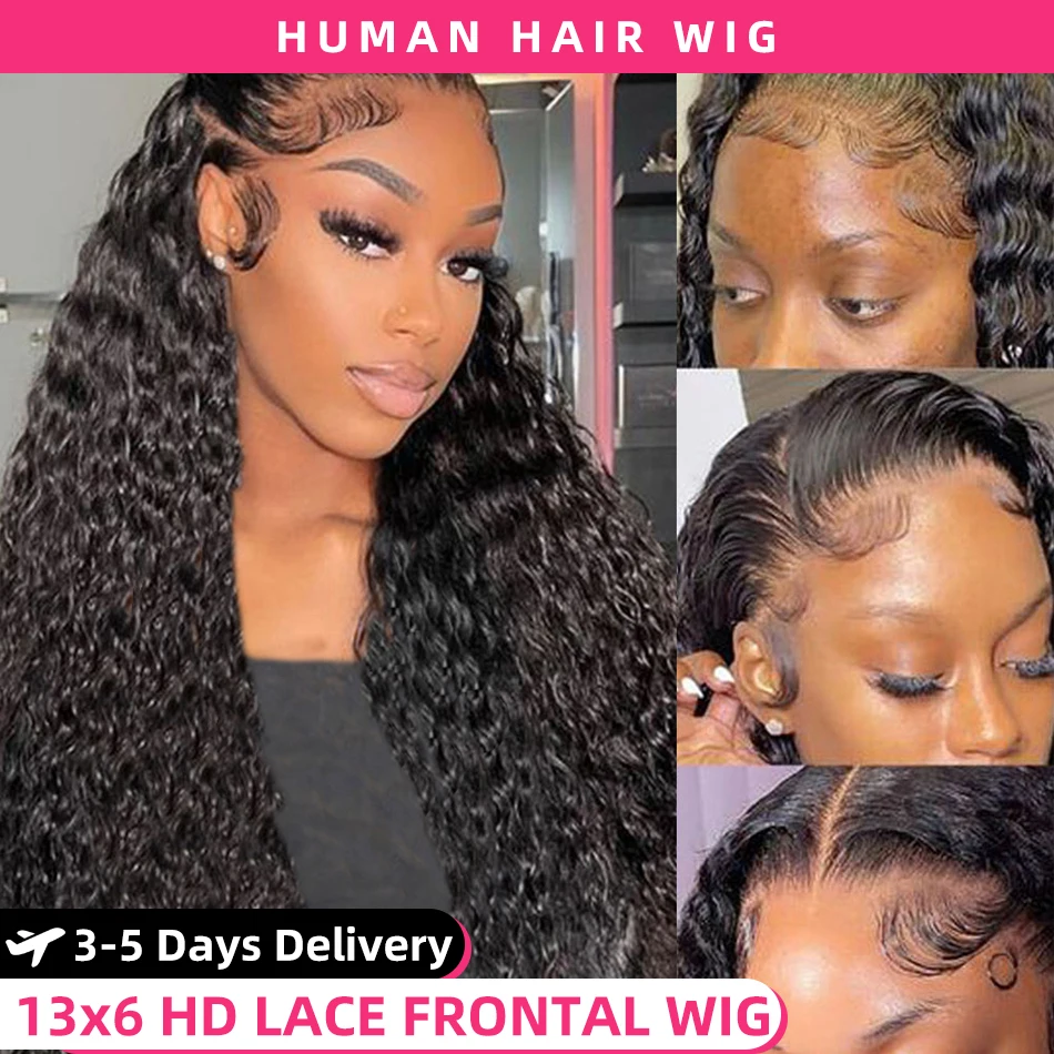 Parrucche per capelli umani 13x4 Parrucca frontale a onda profonda Parrucca in pizzo 13x6 Capelli umani Parrucca per capelli umani a densità 200 Parrucca per capelli umani anteriori in pizzo riccio