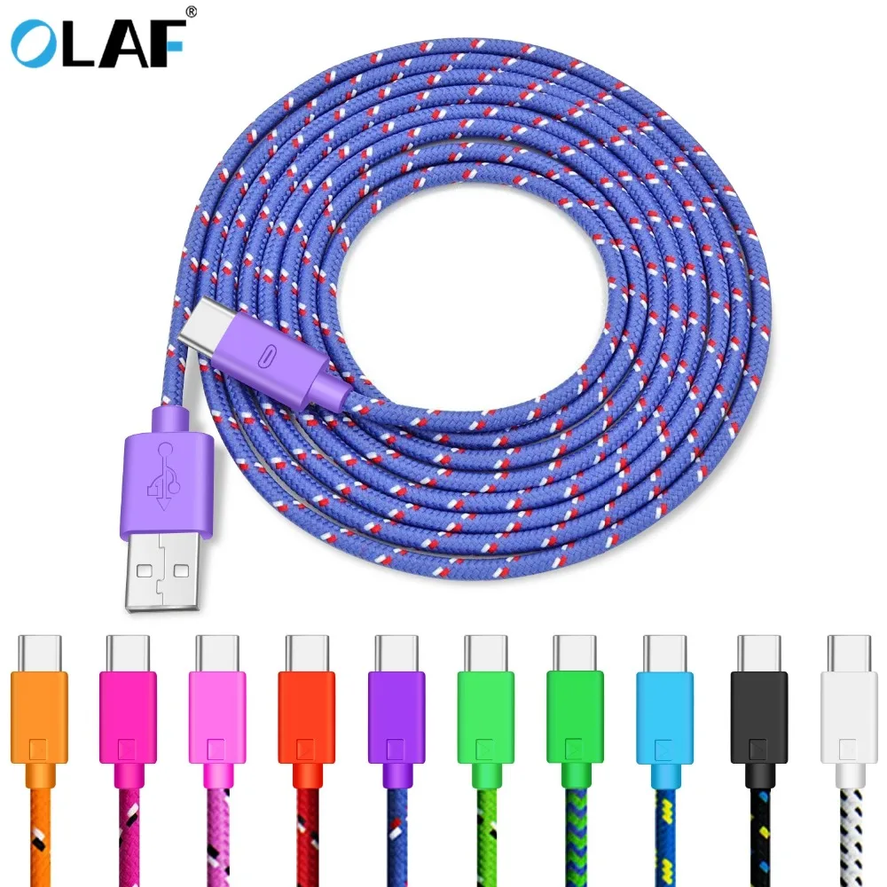 Cavo USB tipo C intrecciato in nylon OLAF 1M 2M 3M Sincronizzazione dati Cavo USB C a ricarica rapida per Samsung S9 S10 Xiaomi mi9 mi8 Huawei Type-c