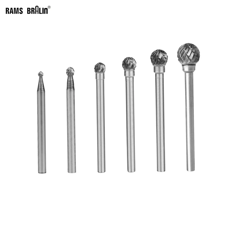 6 pezzi 3mm albero sfera frese in metallo duro acciaio al tungsteno lime rotanti fresa smerigliatrice trapano utensile elettrico