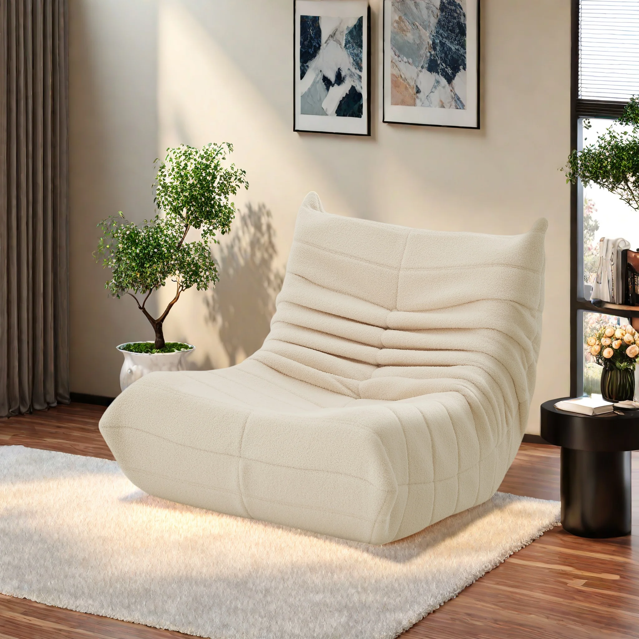 Pouf XXL per un angolo accogliente, poltrona a sacco da gioco, design a sacco in lana d'agnello, divano/divano da terra, poltrona reclinabile o cuscino da terra, grossolana, sedia da terra, poltrona