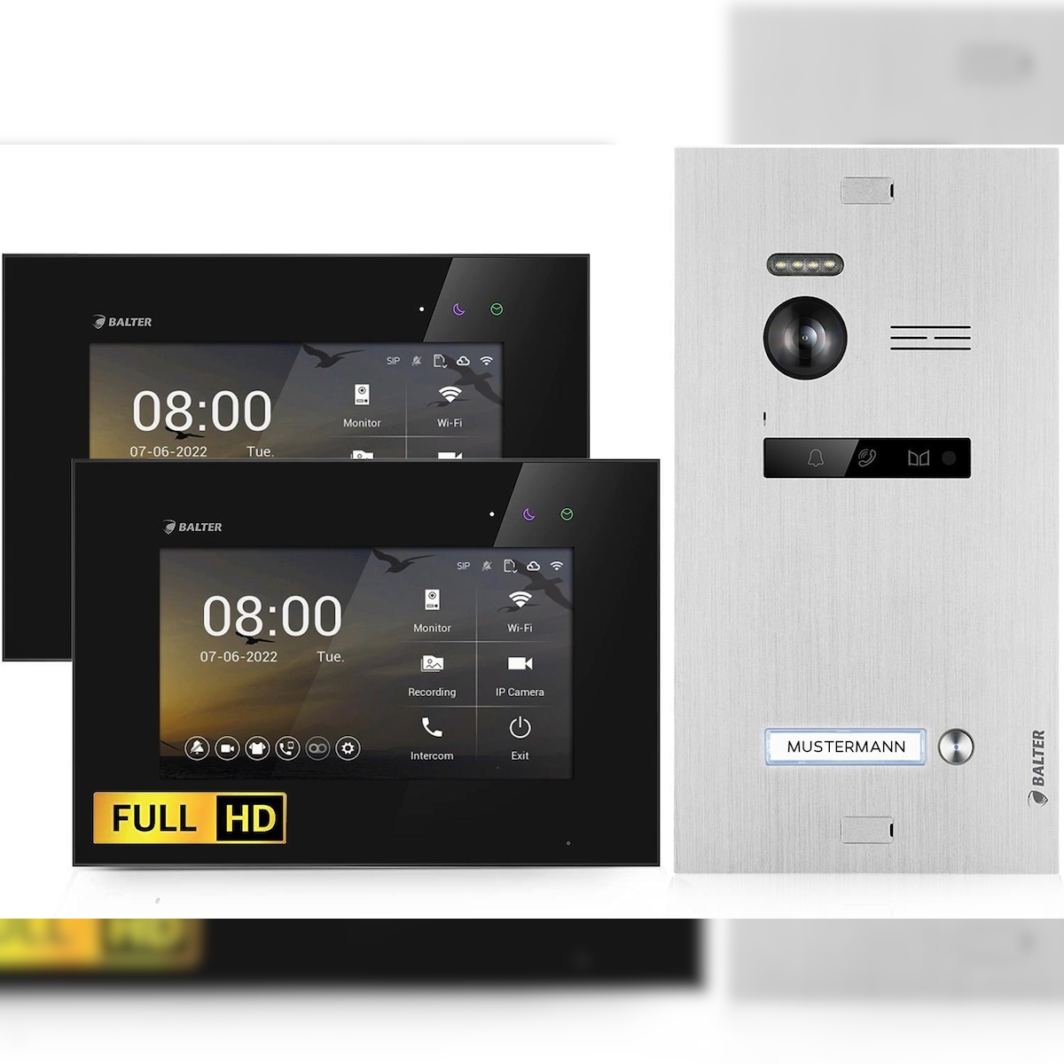 HD Video Türsprechanlage für 1 Familienhaus, 2x Monitore, Balter EVO HD Schwarz Image