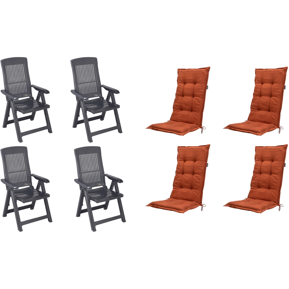 PROGARDEN Pro Garden Tampa SET bestehend aus 4x Klappsessel anthrazit, 4x Auflage Basic terra Image