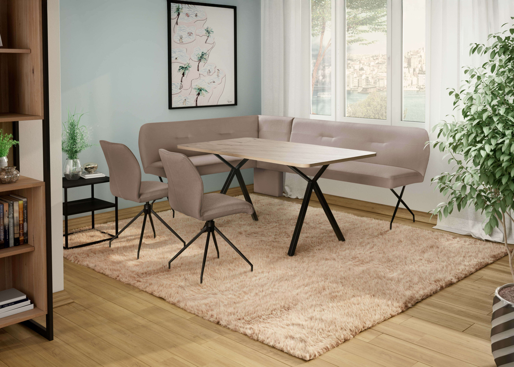 Eckbankgruppe OTTO HOME "Gabi Essecke, Sitzgruppe, Eckbankgruppe, Küchenbankgruppe", taupe, taupe, schwarz, B:241cm H:87cm T:177cm, Massivholz, Metall, Polyester, Spanplatte, Sperrholz, Sitzmöbel-Sets, Eckbankgruppe, Stuhl: 360 drehbar (Rückst.),...