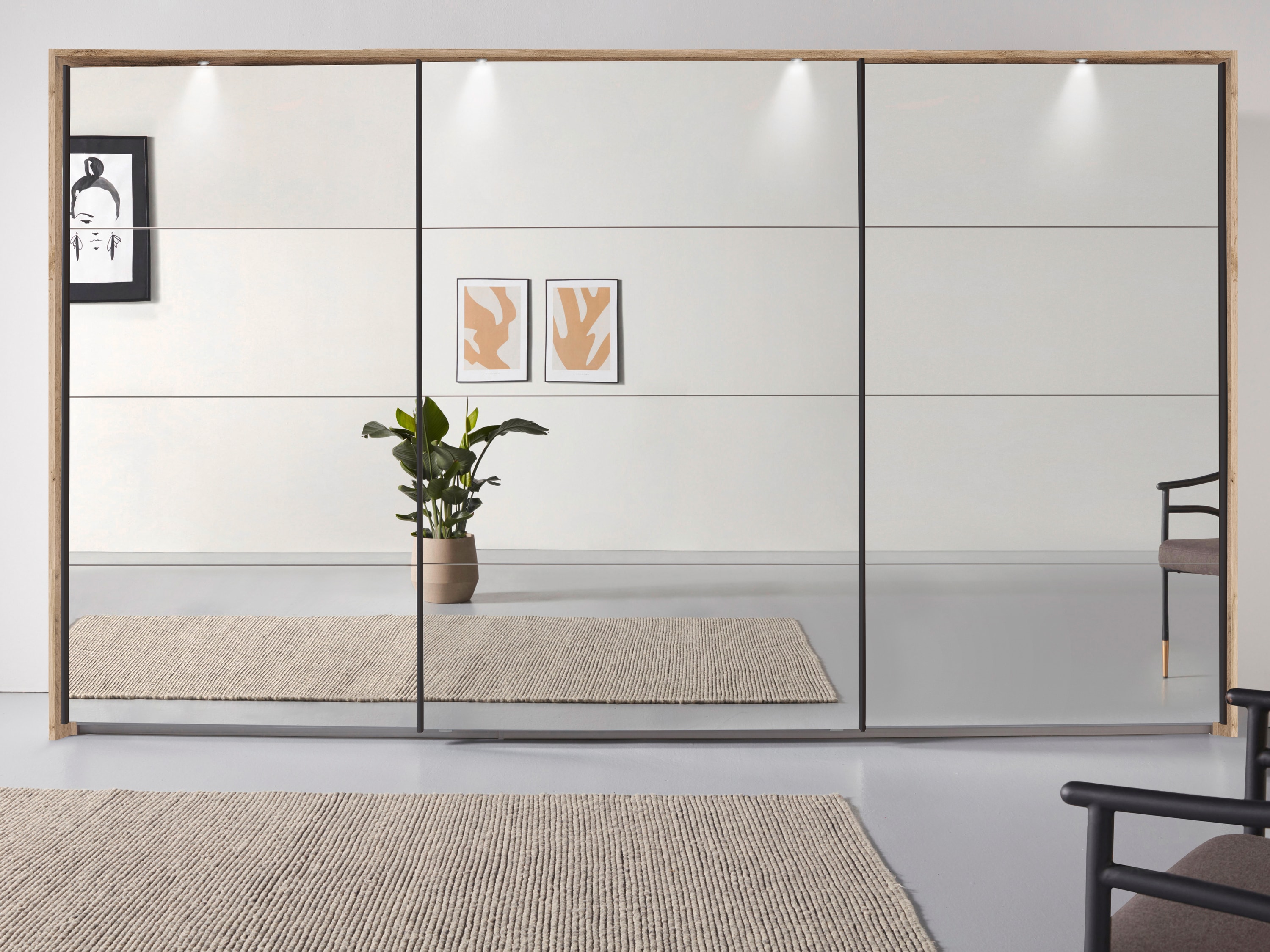 Schwebetürenschrank RAUCH "Kleiderschrank Schrank Garderobe OTELI inkl. 3 Innenschubladen", braun (eiche artisan), B:368cm H:214cm T:68cm, Holzwerkstoff, Schränke, Schwebetürenschrank, inkl. Passepartout optional mit Beleuchtung MADE IN GERMANY Image