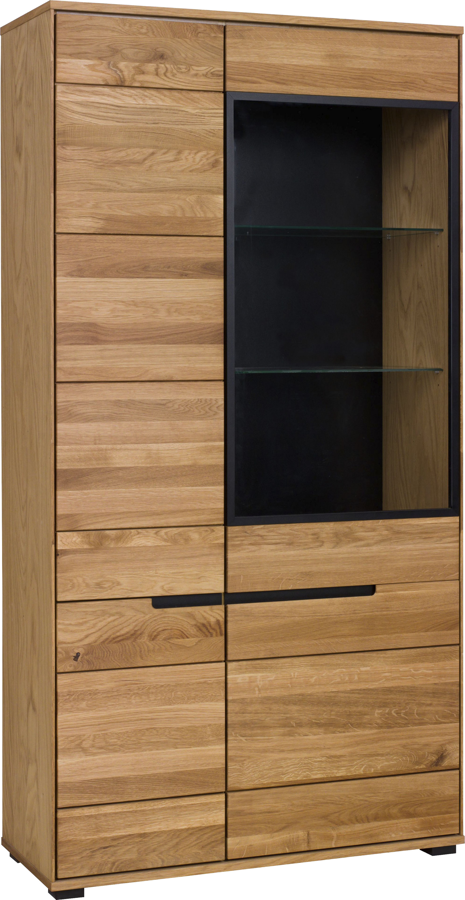 Vitrine HOME AFFAIRE "Vitrine LOLA B/T/H: 102,5/196,5/40,5cm", braun, B:102,5cm H:196,5cm T:40,5cm, FSC-zertifizierter Holzwerkstoff, Furnier, Glas, Massivholz, Schränke, Vitrine, Eiche teilmassiv, Türen mit dampfer