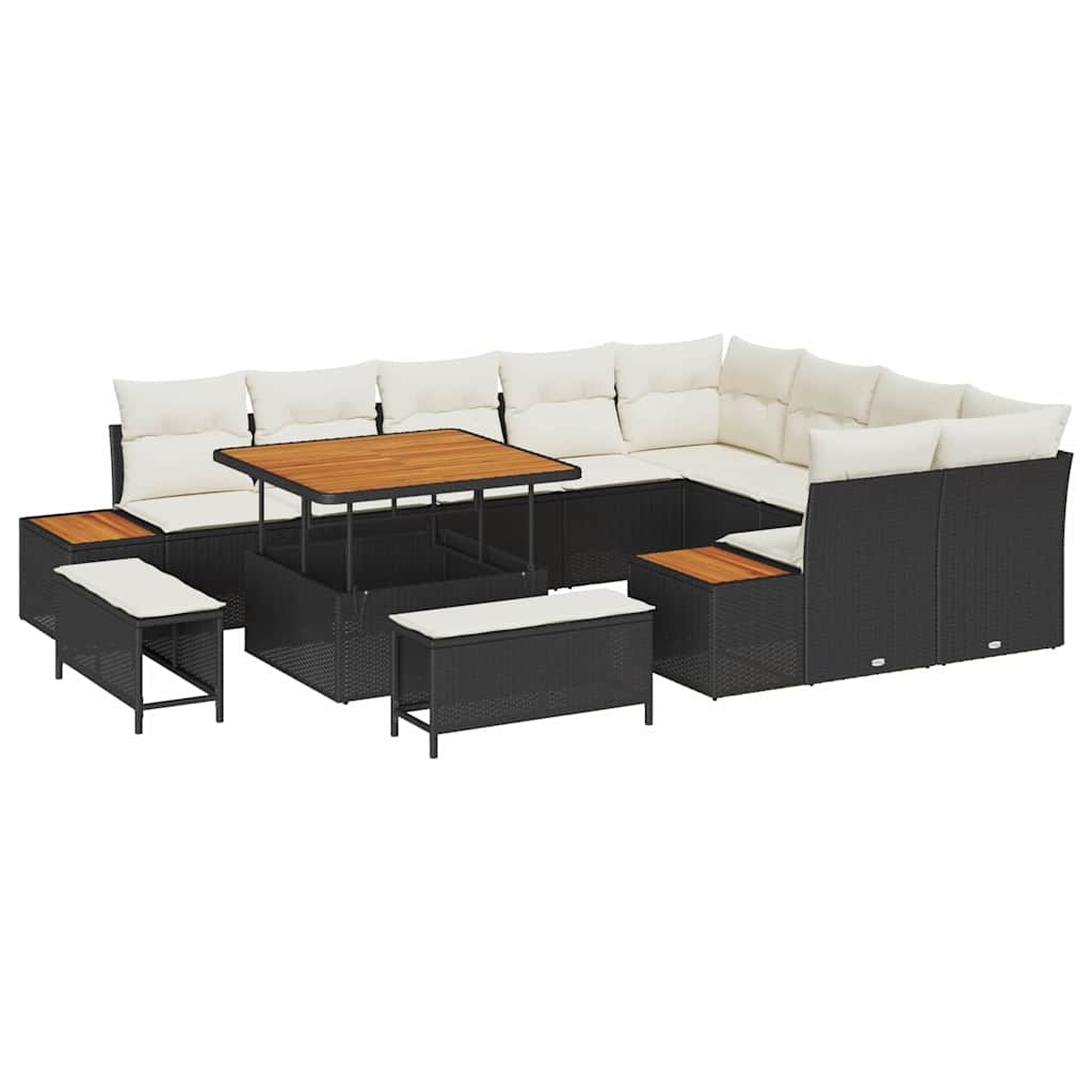 vidaXL Garten-Sofa-Set mit Kissen 12 pcs Schwarz Poly Rattan Image