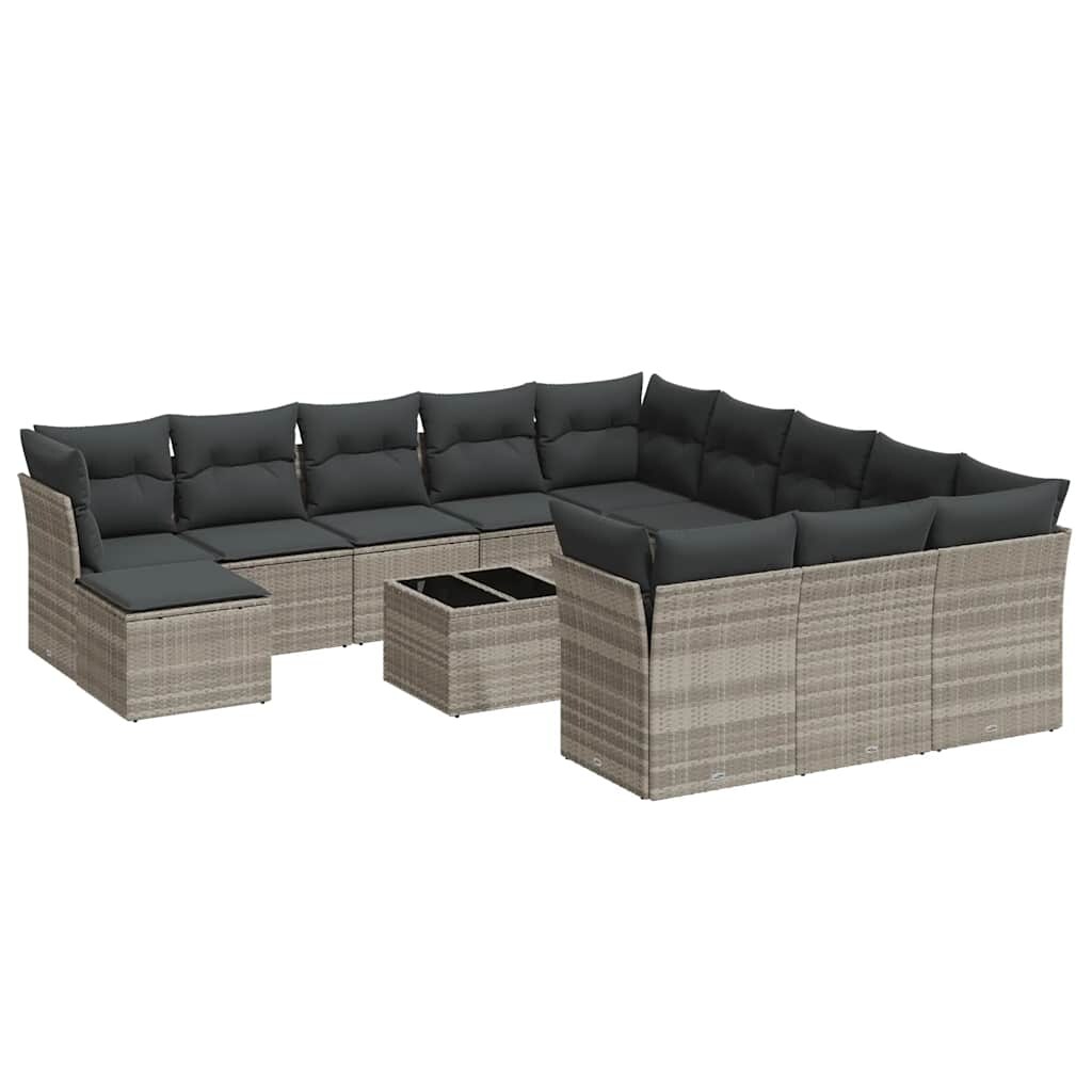 vidaXL 13-tlg. Garten-Sofagarnitur mit Kissen Hellgrau Poly Rattan Image