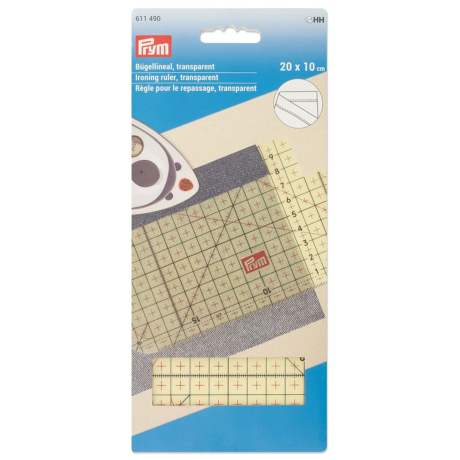 Prym Bügellineal, transparent, hitzebeständig, Größe: 20 x 10 cm