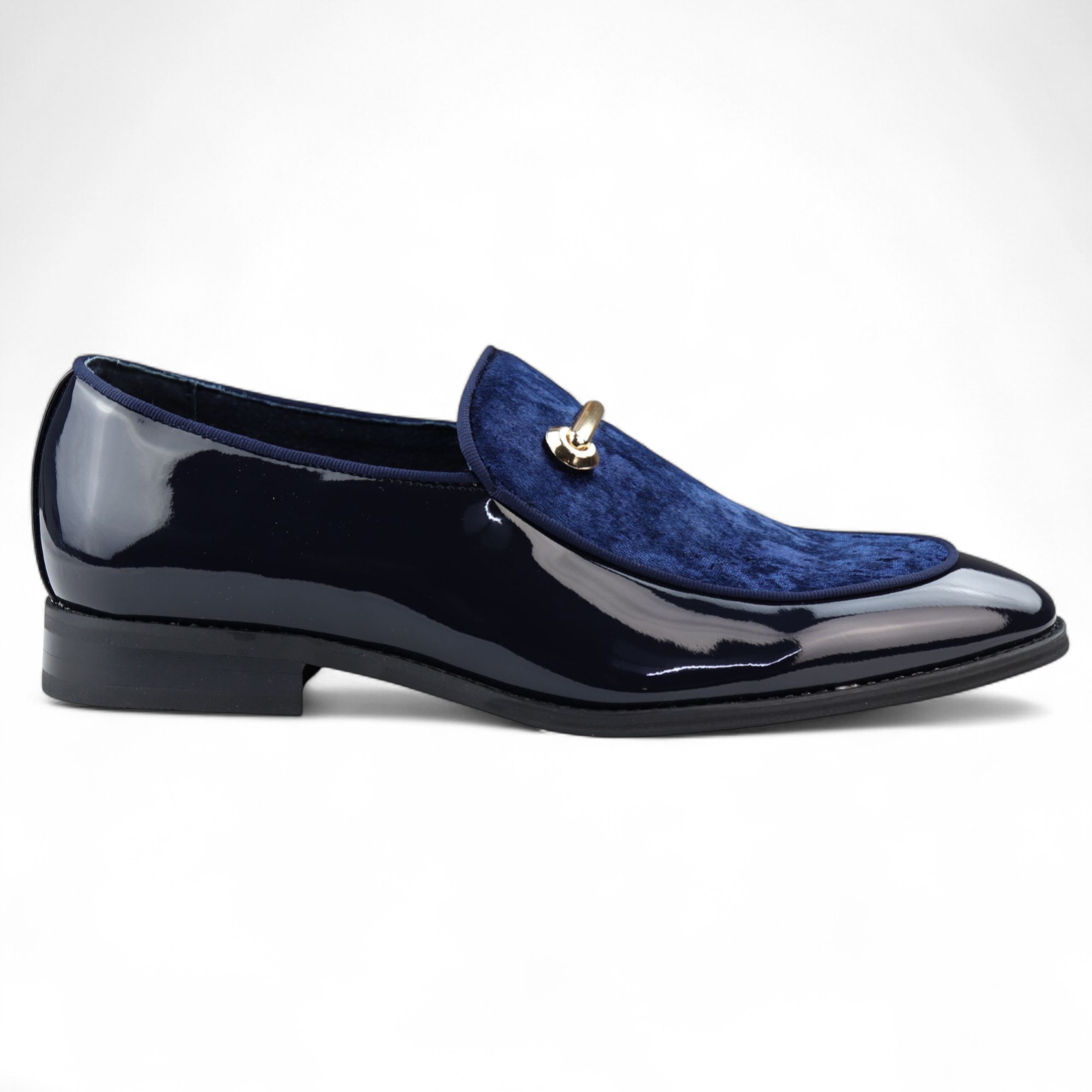 Elegante blaue Slipper für Herren mit Lederfutter und Samt-Schlupfschuhen Image
