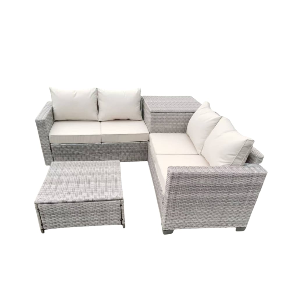 Mobile da giardino angolare 4 posti in resina intrecciata con scatola