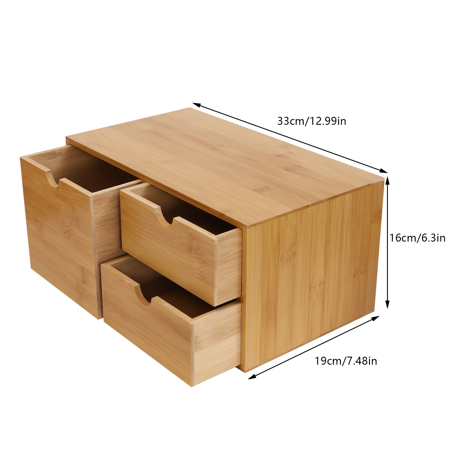 Organizzatore per cassetti da scrivania in bambù, armadio da tavolo, organizer da scrivania ad angolo con 3 cassetti per forniture per ufficio domestico, 33 * 19 * 16 cm