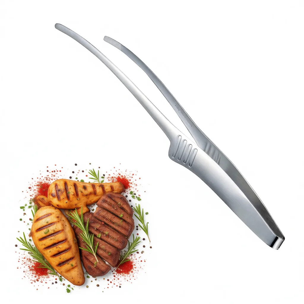 Rutschfeste Grillzange aus Edelstahl, Kochzange, Weihnachts-BBQ-Utensilien für Lebensmittel, Salat, Camping, Grillen, Buffet Image