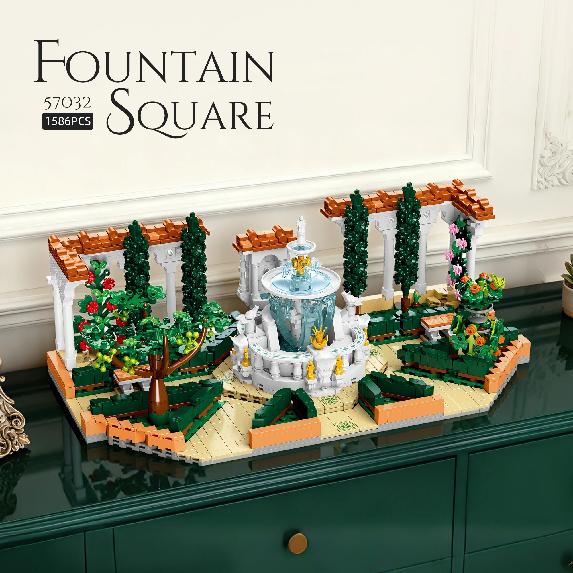 1586 stücke Gebäude Straße Szene Montage Blöcke MOC Brunnen Platz Modell Display kinder Pädagogisches Spielzeug Geschenke Image