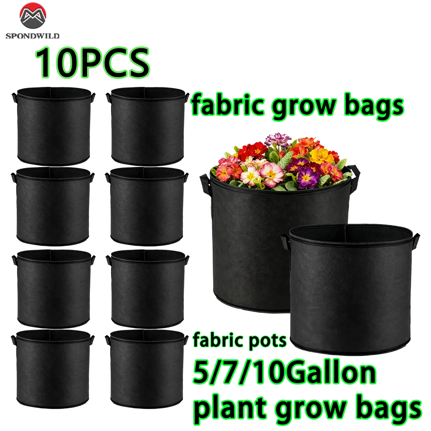 1/6/10 Packungen Pflanzbeutel 5/7/10 Gallonen, Vliesstofftöpfe mit Griffen und verstärkten Kanten, Gemüsepflanzgefäße für den Garten Image