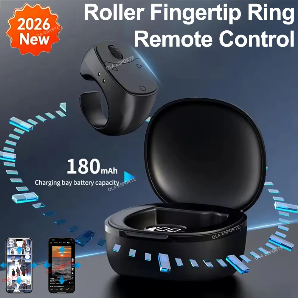 2026 Neue Touch & Roller Fingertip Ring Fernbedienung Drahtlose Bluetooth Mobile Selfie Mäuse Video Automatische Page Turner Browsing Image