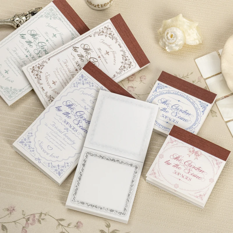 50 Blatt The Garden By The Seine Vintage Blumenrand-Notizblock, kreatives DIY-Tagebuch, Material, Collage, Schreibwaren-Notiz