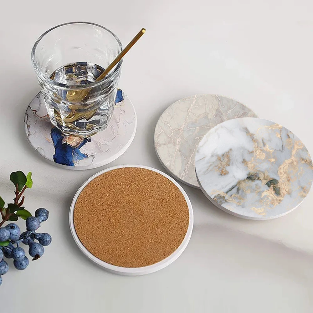 Sottobicchieri in ceramica assorbente sottobicchiere in marmo bianco con base in sughero Sottobicchieri da tavolo carini Sottobicchieri in pietra per tazze regalo Sottobicchieri moderni