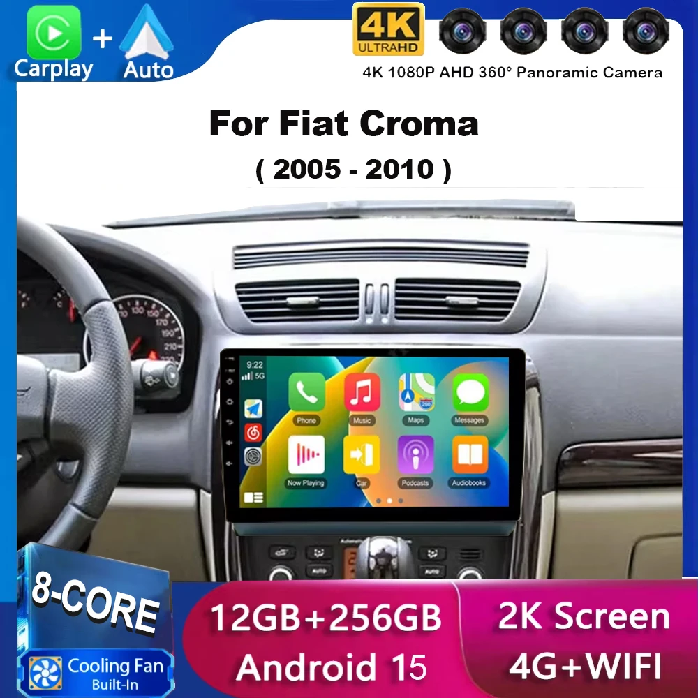 Android 15 Auto Autoradio Carplay Per Fiat Croma 2005-2010 Lettore Video Multimediale WIFI 4G Autoradio Navigazione GPS FM Unità Principale