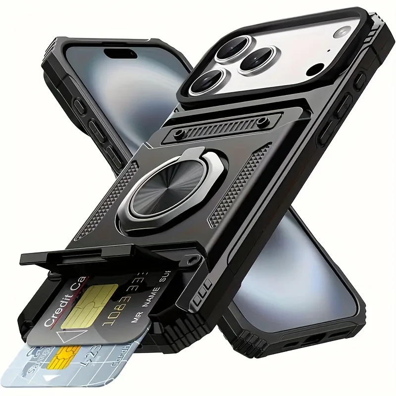Luxuriöse Hülle für iPhone 17 16 15 14 Plus 13 12 Pro Max 11, magnetisch gedrehter Ringständer, robuste Fallschutz-Brieftaschenabdeckung