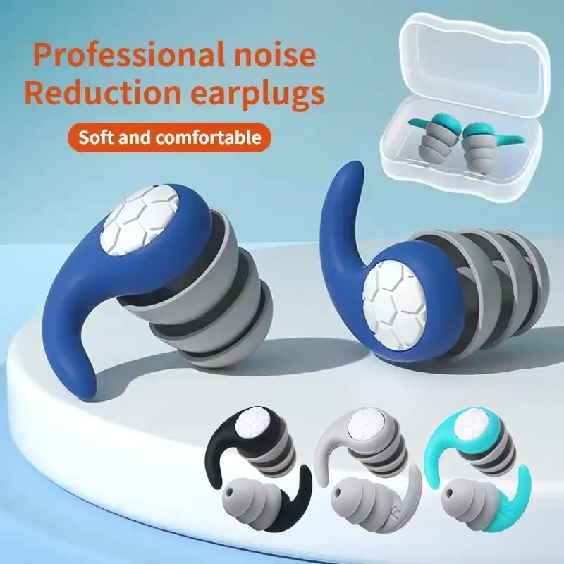 2 stücke Weiche Silikon Ohrstöpsel Schalldichte Noise Cancelling Ohrstöpsel Lärm Filter Schlaf Schwimmen Wasserdicht Drei Schicht Stumm Ohrstöpsel Image