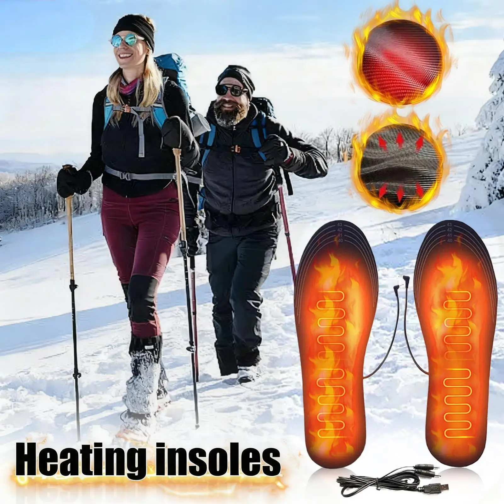 Heizeinlegesohlen, schneidbar, warmes Fußpolster, elektrisches Fußwärmpolster zum Skifahren, Snowboarden, Eisfischen, Wandern, Radfahren im Freien Image