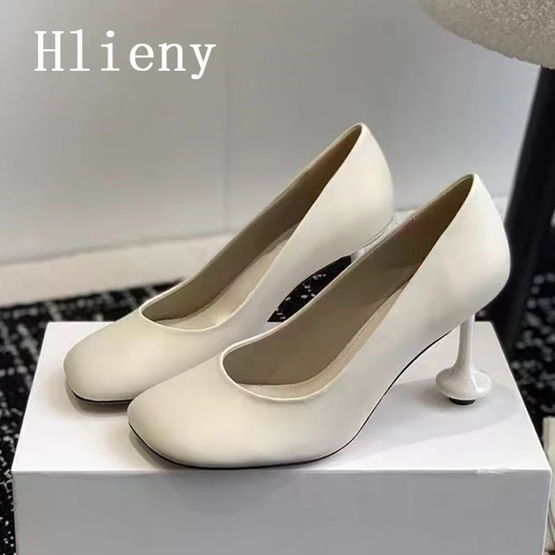 Hlieny Star Style Fashion Square Toe Soft Leather Women Office Pumps Strange High Heels Party Dress Ladies Shoes Black White
