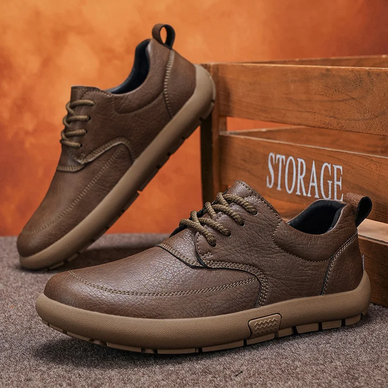 Große Größe 46, breite Zehen-Freizeitschuhe für Herren, bequeme Leder-Barfußschuhe für Herren, rutschfeste Outdoor-Wanderschuhe, Herrenschuhe