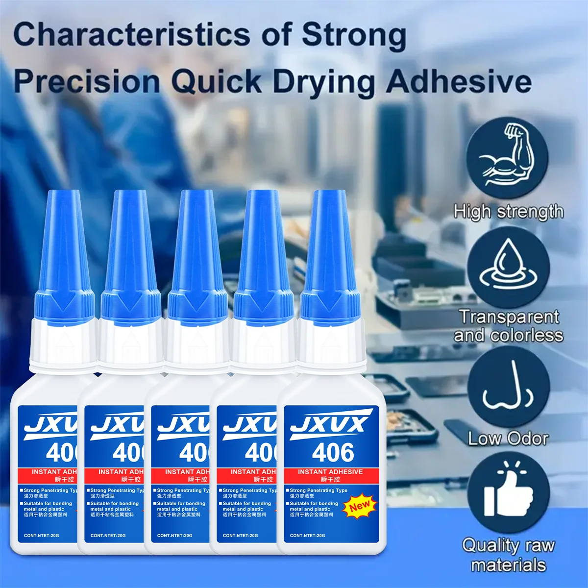 Sekundenkleber 406, transparenter, schnell trocknender CA-Klebstoff für Metall, Kunststoff, Holz, Keramik, Glas und Heimwerkerreparaturen, der stärkste Klebstoff für Metall und Kunststoff, einfach in