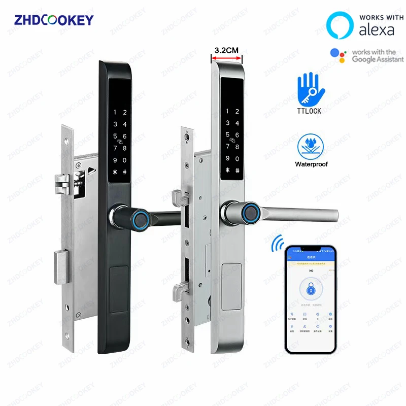 Wasserdichtes TTLock Smart Lock APP-Steuerung Fingerabdruck-Passwort RFID-Kartentastatur Funktioniert mit Alexa Google für Aluminium-Schiebetüren Image