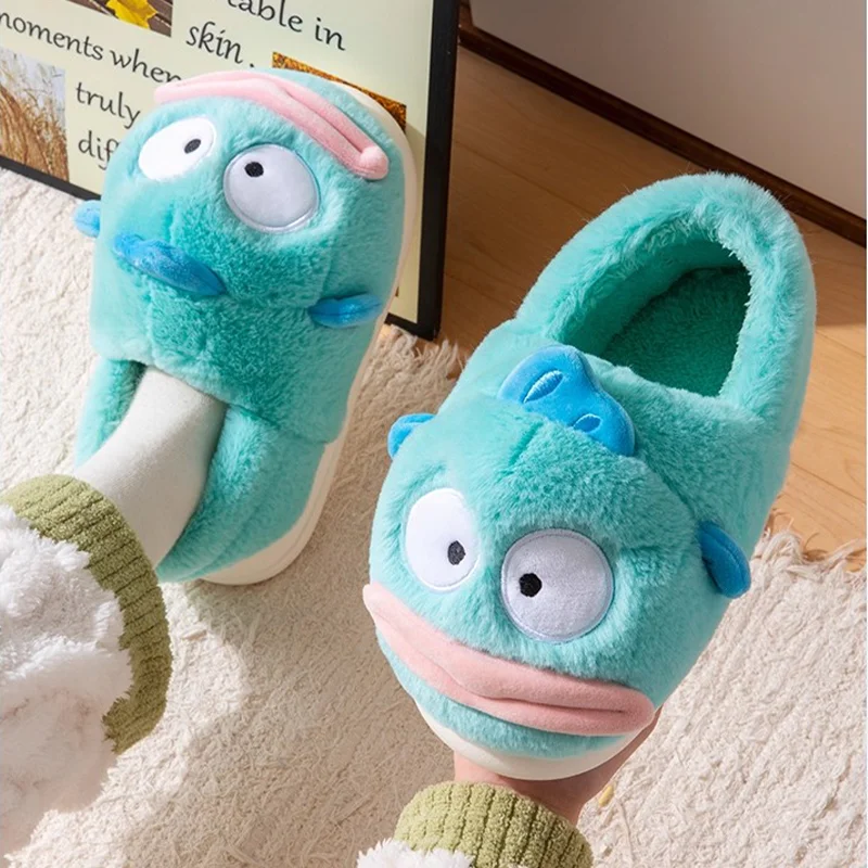 Lake Blue Clown Fisch Baumwolle Hausschuhe Plüsch rutschfeste flache Schuhe Indoor Home warme weiche Cartoon Plüsch Schuhe Hausschuhe Winter Edition