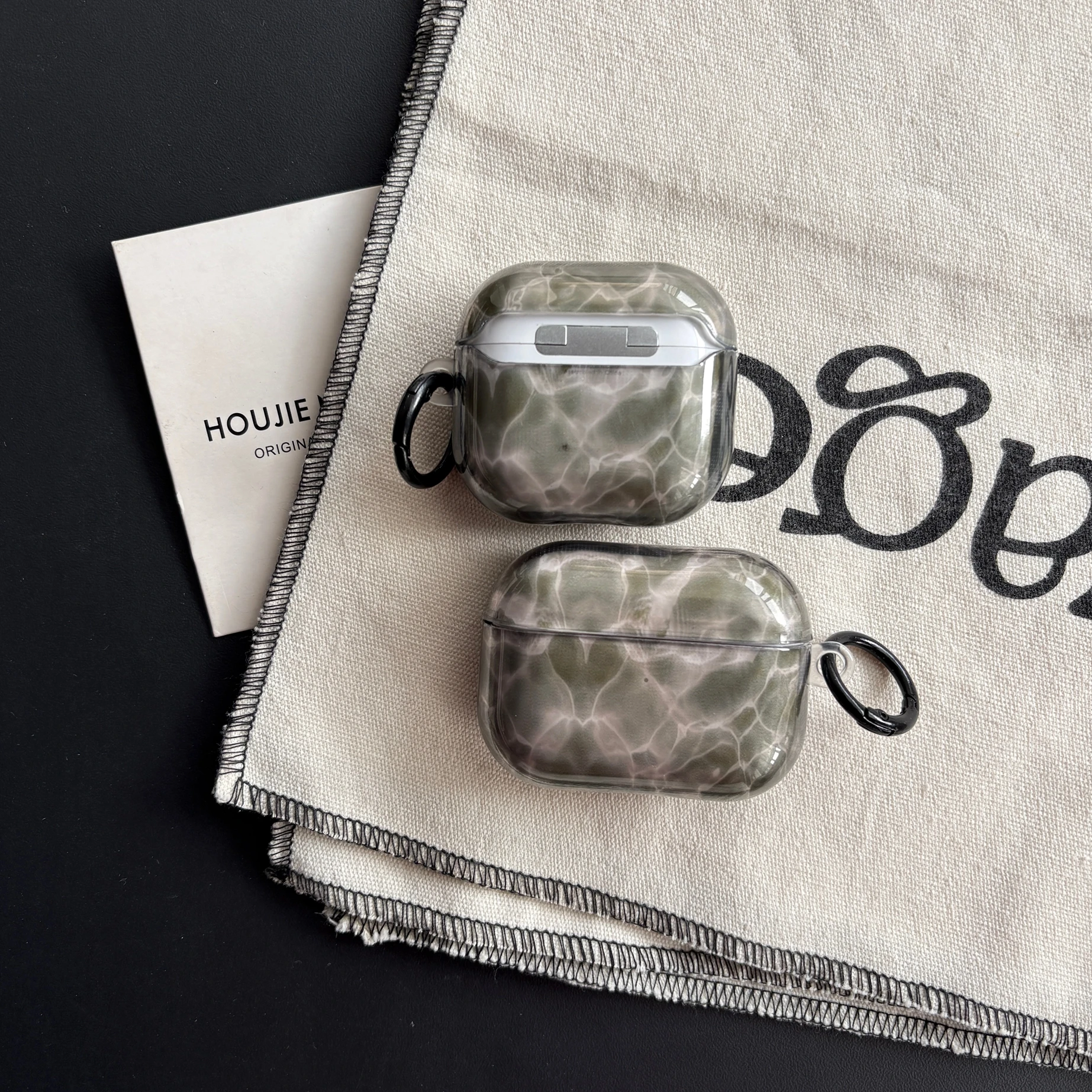 Modische, einfache, transparente Wasser-Wellenmuster-Kopfhörerhülle mit schwarzen Ringen, geeignet für AirPods Pro 3 Pro 2 1 2 3 4 Pro Image