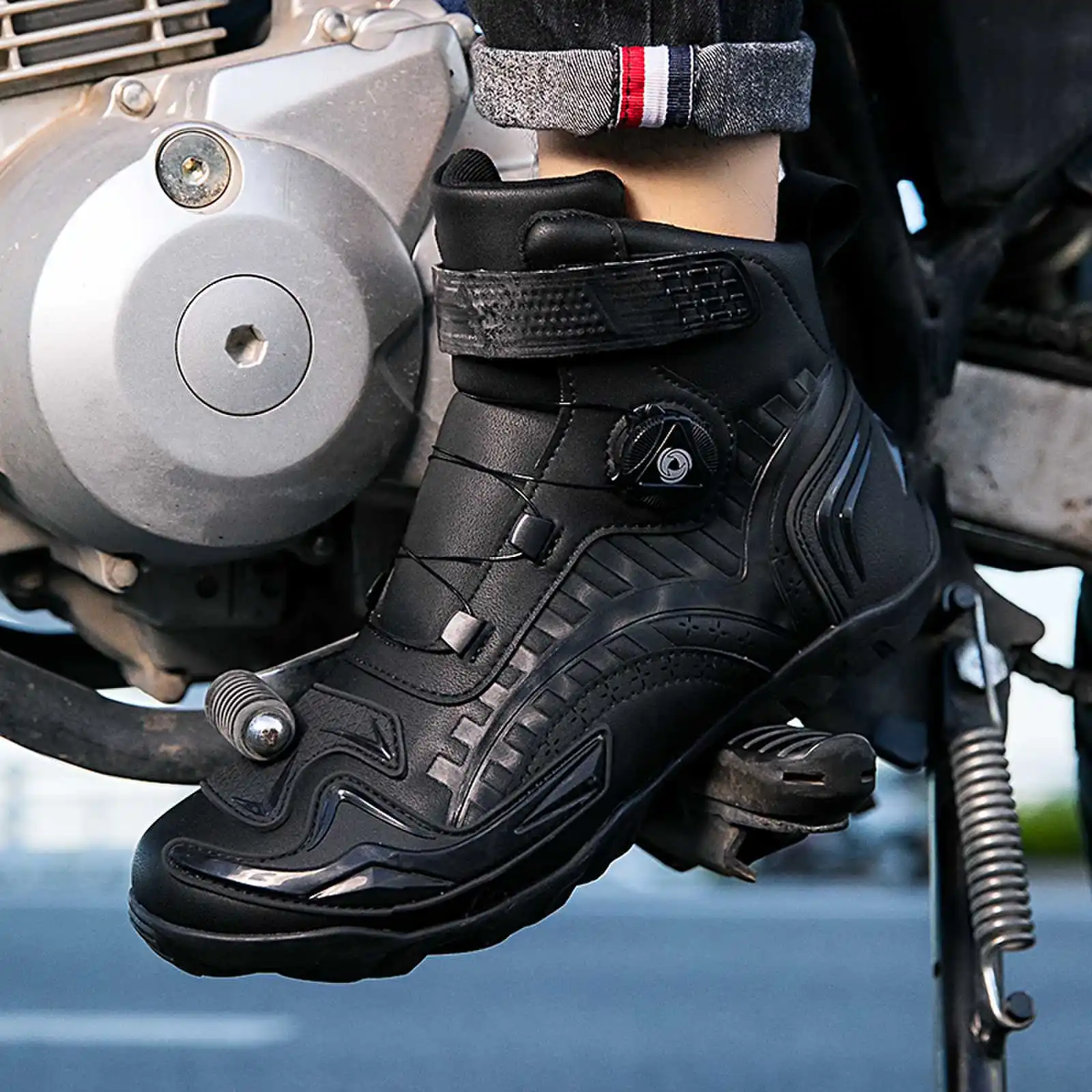 Neue Motorrad Stiefel Männer Leder Motos Atmungsaktive Anti Rutsch Verschleiß-beständig Fahrer Stiefel Motorrad Racing Knöchel Länge Schuhe Image