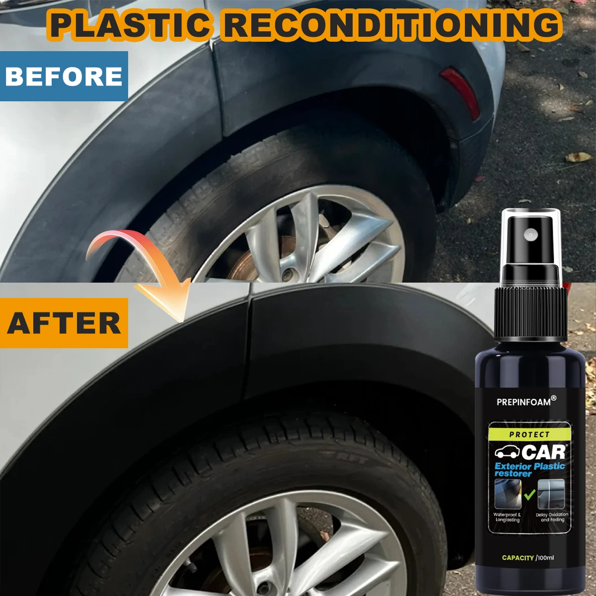 Auto-Kunststoff-Restaurator, zurück zu schwarz, glänzender, Auto-Reinigungsprodukte, Kunststoff, langlebig, Wiederherstellung, Reparatur, Beschichtung, Renovator Image