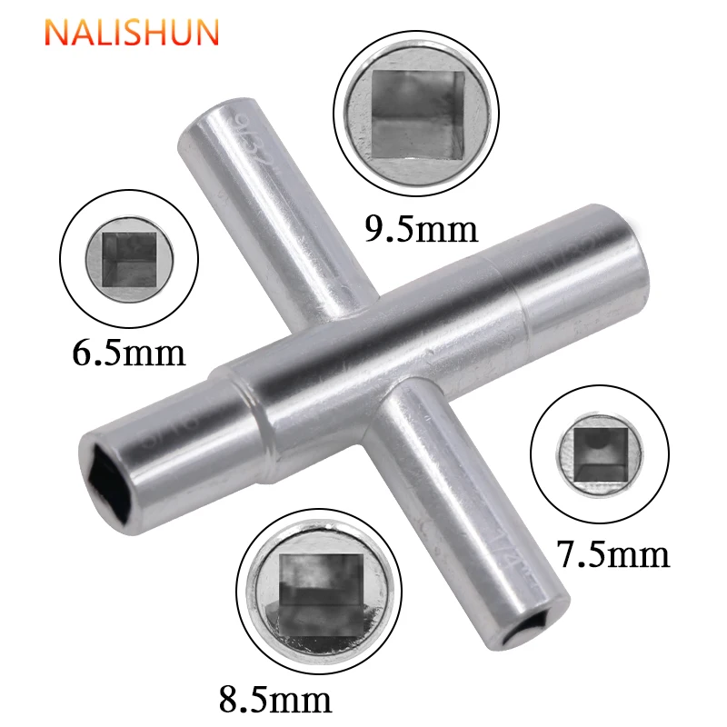 Chiave universale per rubinetto 4 in1 Chiave quadrata per idraulico Chiave per bagno per armadi contatori elettrici a gas 1/4, 9/32, 5/16, 11/32