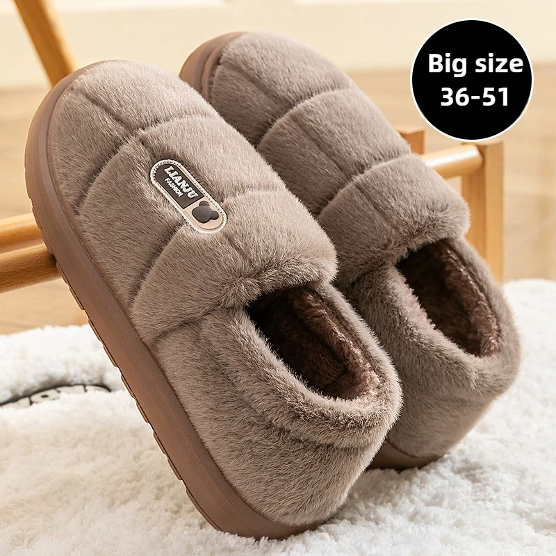 Männer hausschuhe Winter Einfarbig Wrap Heels Plüsch Hausschuhe Nicht-slip Warme Frauen Männer Hause Casual Baumwolle Schuhe große Größe 50 51