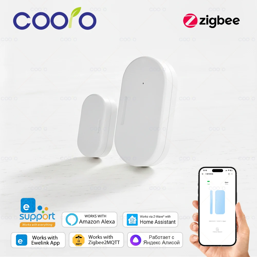 Ewelink Zigbee 3.0 Türsensor, kabellos, magnetisch, Fenster, offen, geschlossen, Sicherheitsalarmmelder, funktioniert mit Zigbee2MQTT Home Assistant Image