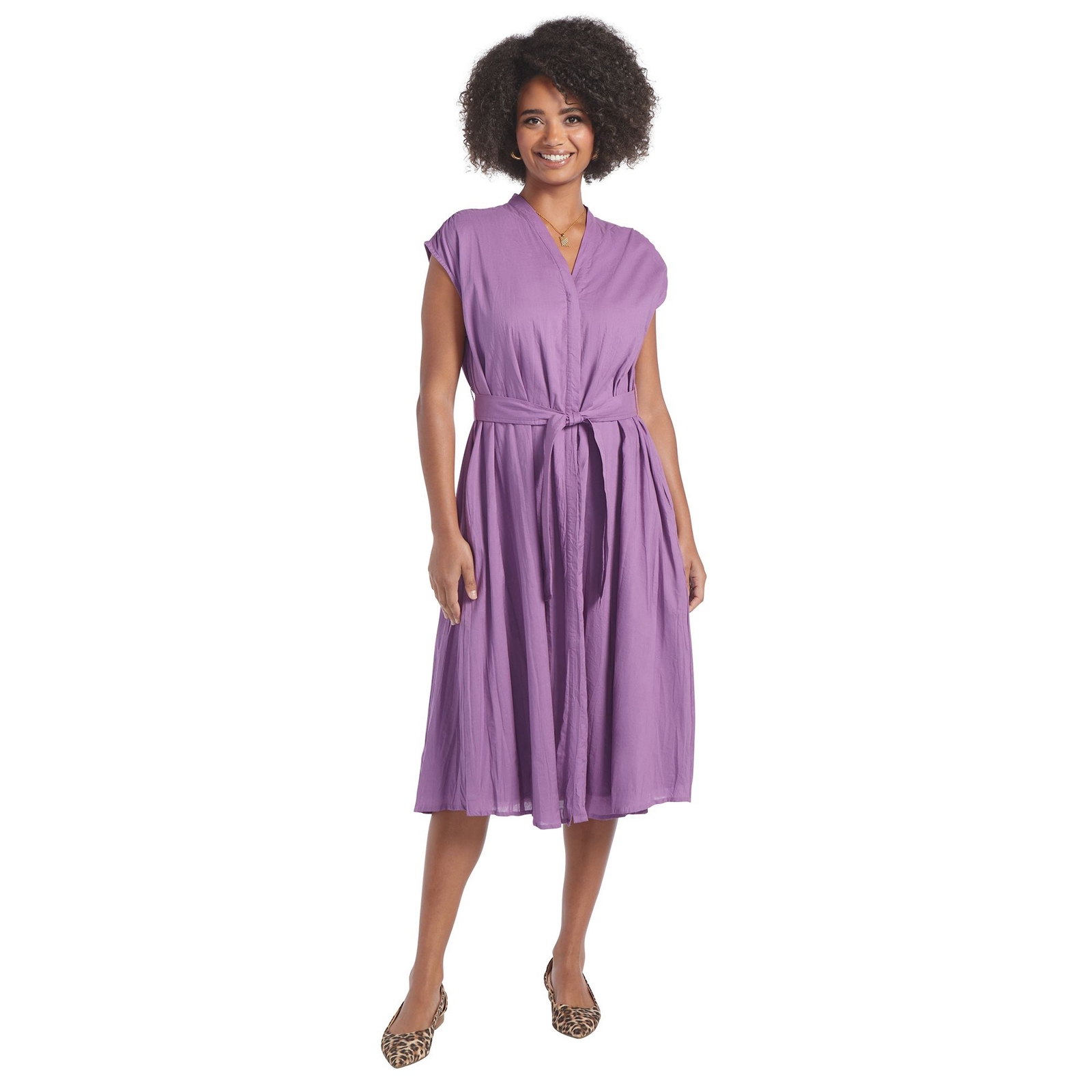 Masseys Cotton Tie Waist Dress (Size L) Violet Day, Cotton