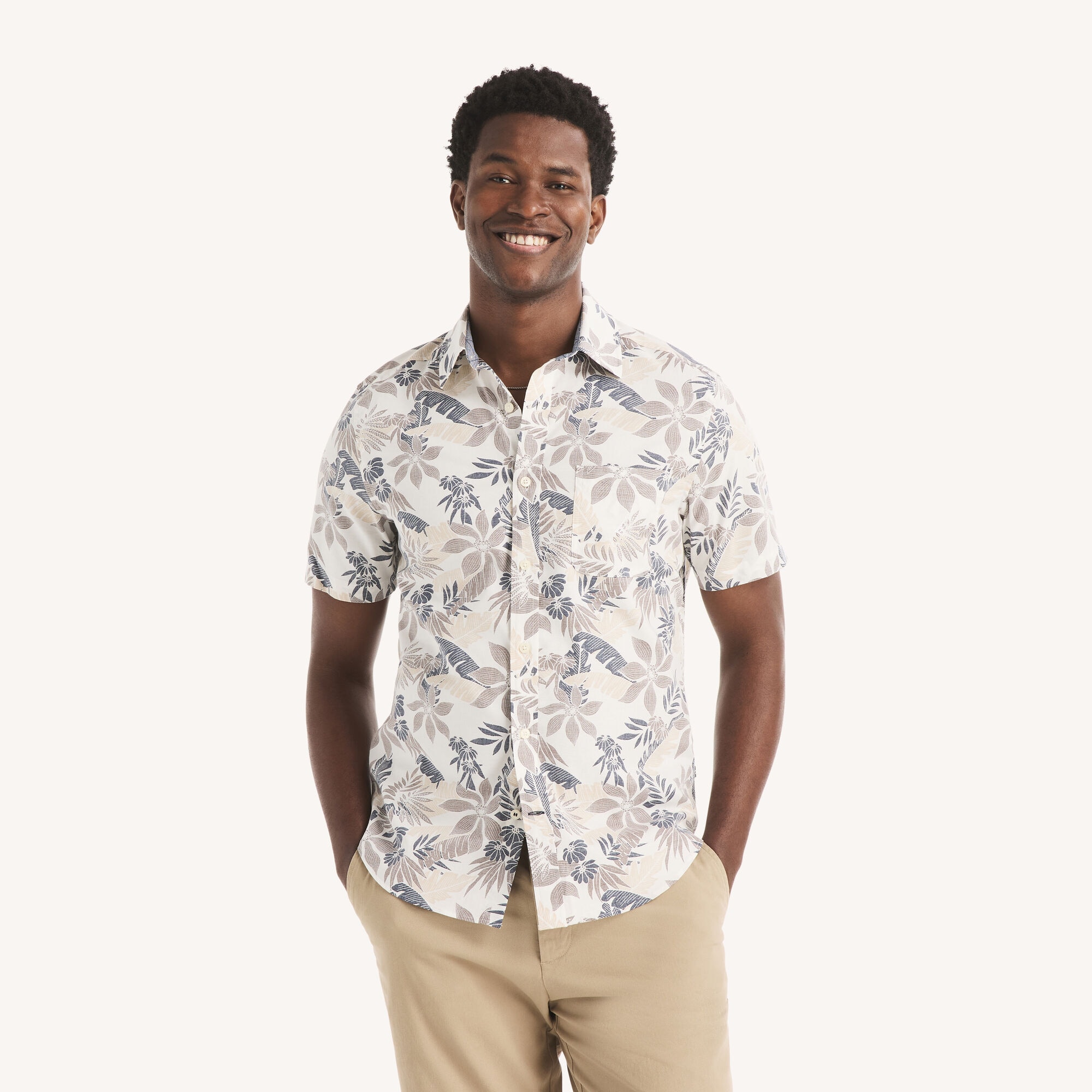 Nautica Men's Printed Short-Sleeve Shirt 134 (Sail White), L